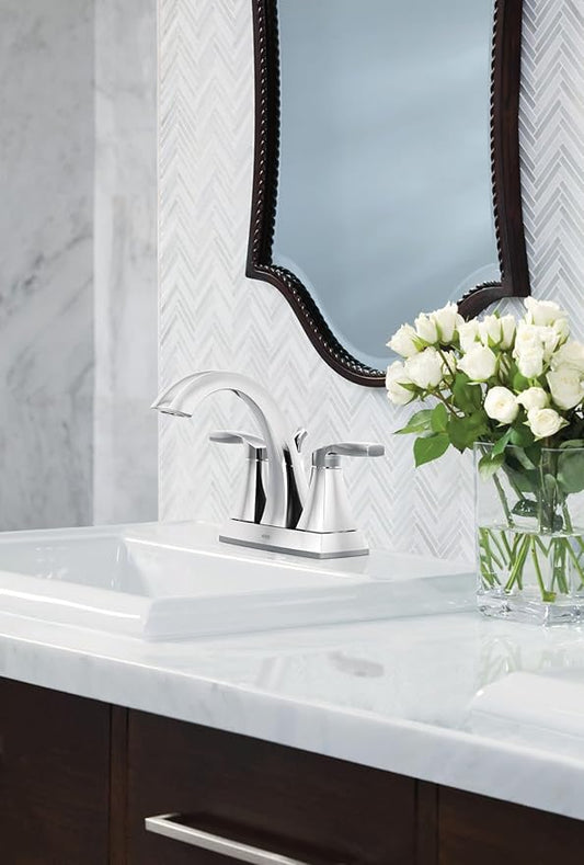 Moen Voss Chrome Two-Handle High Arc Centerset Bathroom Faucet, 6901