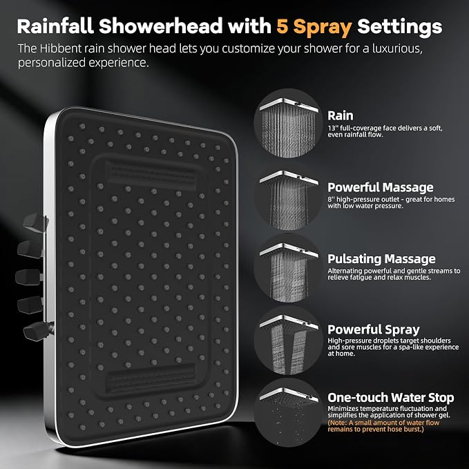 Hibbent 13'' Rain Showerhead Combo, 10 Mode Filtered Handheld Spray, Chrome | High Pressure 5-Spray Showerhead, 4-way Diverter, Upgraded Heightened All Metal Extension Arm, 71'' Hose & Holder, Easy Reach