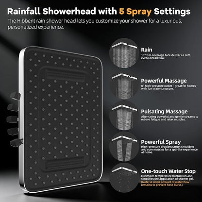 Hibbent 13'' Rain Showerhead Combo, 10 Mode Filtered Handheld Spray, Chrome | High Pressure 5-Spray Showerhead, 4-way Diverter, Upgraded Heightened All Metal Extension Arm, 71'' Hose & Holder, Easy Reach