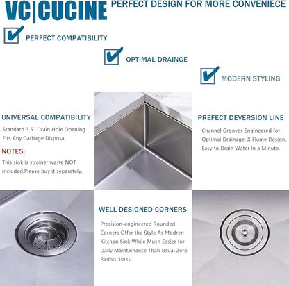 VCCUCINE Farmhouse Sink, 30x22 Inch Stainless Steel Farmhouse Kitchen Sink, Undermount Drop in Single Bowl Basin Apron Sink, Brushed Nickel Farm Sink With Strainer