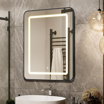 APRILSOUL 24x30 Inch Lighted Bathroom Medicine Cabinet with Mirror, Black Recessed or Surface Mount Medicine Cabinet Mirror with Storage and LED Lights, 3 Colors Temperature, Dimmable Light