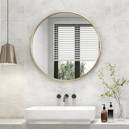 DUMOS 36 Inch Round Wall Mirror, Bathroom Mirror, Gold | Metal Frame, Tempered Glass & Anti Rust Metal Frame, Decor for Bathroom Vanity Bedroom Entryway