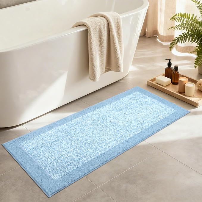 Bathroom Rugs 48x17 Non Slip Washable, Light Blue Bath Mat for Bathroom Floor Tub, Soft Absorbent Quick Dry Mats for Shower, Bathtub,Home Decor