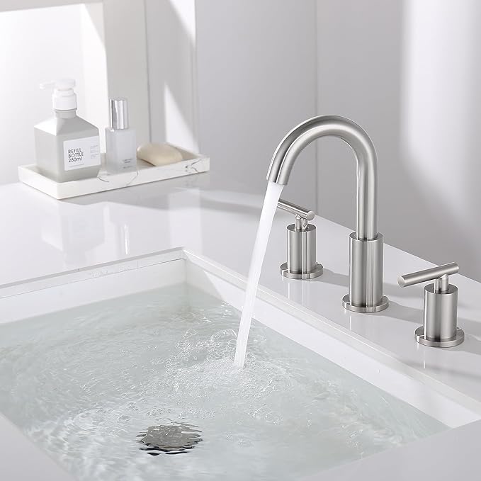 Widespread Bathroom Faucet with Sink Drain and Supply Hose, Brushed Nickel 3 Hole Faucet for Bathroom Sink, ChiLDano Satin Nickel 2 Handle Bathroom Faucet CH2183BN