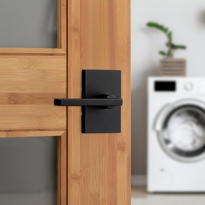 Kwikset Halifax Interior Passage Door Handle, Lever For Closet and Hallway Doors, Reversible Non-Locking Handle Lever, Matte Black, with Microban Protection