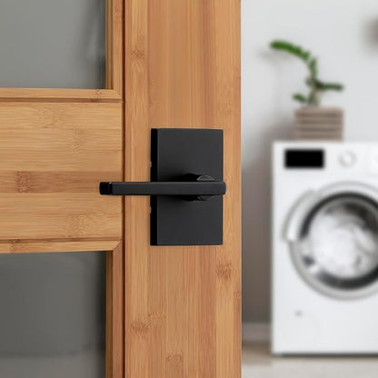 Kwikset Halifax Interior Passage Door Handle, Lever For Closet and Hallway Doors, Reversible Non-Locking Handle Lever, Matte Black, with Microban Protection