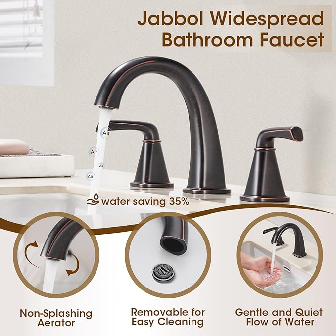 Widespread Bathroom Faucet 3 Hole, Oil-Rubbed Bronze Bathroom Sink Faucet, 2 Handle Brass Bathroom Faucets for Vanity Faucet with Pop Up Drain and 2 Supply Lines