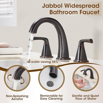 Widespread Bathroom Faucet 3 Hole, Oil-Rubbed Bronze Bathroom Sink Faucet, 2 Handle Brass Bathroom Faucets for Vanity Faucet with Pop Up Drain and 2 Supply Lines