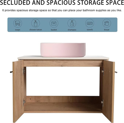 30" Floating Vanity with Sink, 30 Inch Bathroom Vanity with Sink, Modern Plywood Floating Cabinet with Sintered Stone Countertop and Pink Ceramic Basin, Soft Close Doors