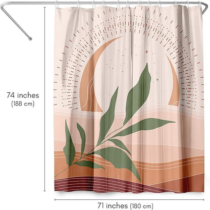 Americanflat 71x74 Boho Shower Curtain - Water-Resistant Long Shower Curtain with Durable Metal Grommets and 12 Hooks - 100% Polyester - Sage Green, Terracotta, Blush Pink and Rust Red