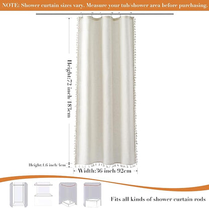 Stall Natural Boho Linen Shower Curtain 36 Inch Rustic Cottagecore Narrow Fabric Shower Curtain Set with Hooks for Bathroom Modern Farmhouse Camper RV Tassel Bath Curtain 36x72, Cream