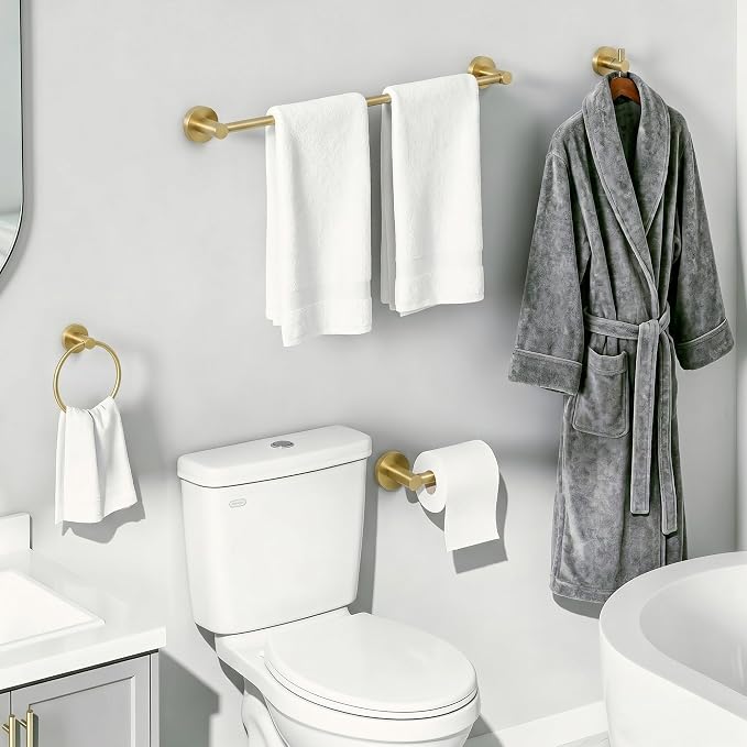 24-Inch Wall Mounted Towel Racks for Bathroom, 4-Piece Towel Bar Set | Rust-Resistant SUS 304 Stainless Steel, 4-Piece Towel Bar Set, sturdy wall mount, space-saving humid bath towel storage rack