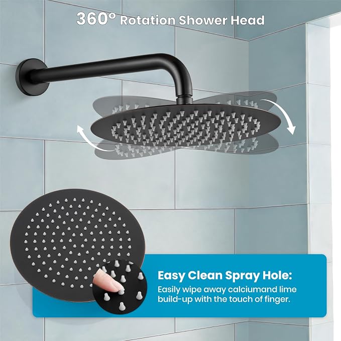 gotonovo High Pressure Shower System Valve and Trim Kit,Oil Rubbed Bronze | Round Rain 10 Inch Shower Head with Handheld Faucet Set Complete,Rough In Valve,2-in-1 Diverter,All Metal,Bathroom Wall Mount