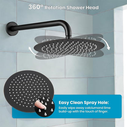gotonovo High Pressure Shower System Valve and Trim Kit,Oil Rubbed Bronze | Round Rain 10 Inch Shower Head with Handheld Faucet Set Complete,Rough In Valve,2-in-1 Diverter,All Metal,Bathroom Wall Mount