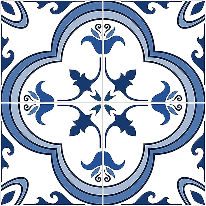 Vinyl Peel and Stick wall Tile Decals 6x6in Stick on backsplash,12Pc | Waterproof&heat resistant tile stickers for kitchen RV laundry backsplash decor,remove no damaging wall,blue white design