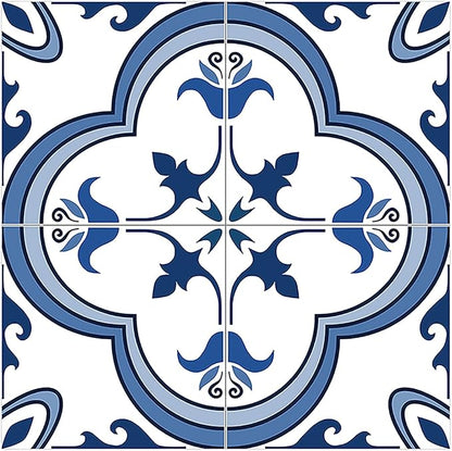 Vinyl Peel and Stick wall Tile Decals 6x6in Stick on backsplash,12Pc | Waterproof&heat resistant tile stickers for kitchen RV laundry backsplash decor,remove no damaging wall,blue white design