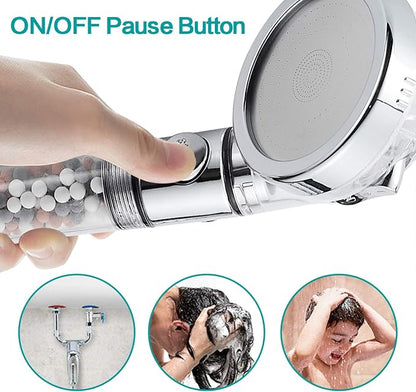 MIAOHUI Zenbody Shower Head with Filter Beads, Shut Off Button | 3 Modes Handheld Filtered Showerhead with On Off Switch, Shower Wand+Hose+Adjustable Bracket+Self-adhesive Holder