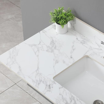 Montary 42" Bathroom Vanity with 43" Sintered Stone Carrara White Top, Modern Stylish MDF Bathroom Storage Cabinet, Vanity Set with 2 Doors and One Large Divided Drawer, White (Single Hole)