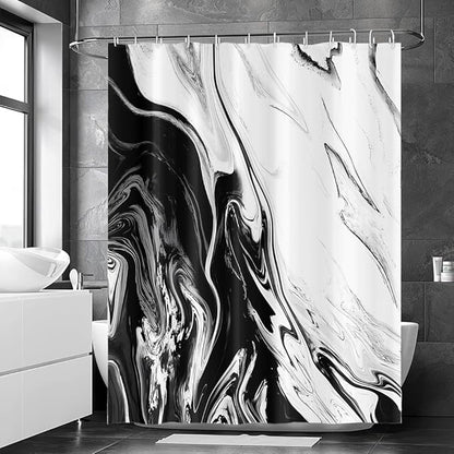 Black and White Shower Curtain, Modern Abstract Black Marble Shower Curtain for Bathroom Aesthetic Ink Texture Waterproof Shower Curtain Set with Hooks, 72x96 Inch