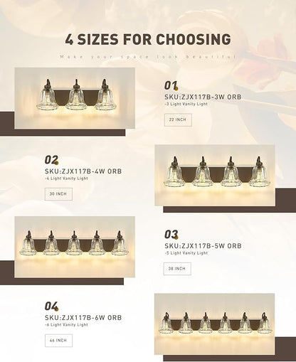 zeyu 37.8 Inch Bronze Wall Sconce Lights, Bathroom Light Fixtures, 5-Light Vanity Wall Sconce Over Mirror, Oil Rubbed Bronze Finish with Clear Striped Glass, ZJX117B-5W ORB