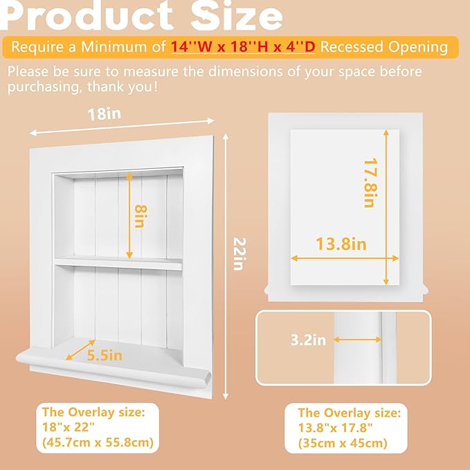 Royxen Recessed Medicine Cabinet 13.8 x 17.8 Inch, Medicine Cabinets, Large Medicine Cabinet, 2-Tier Bathroom Cabinets Wall Mount for Home Storage, White
