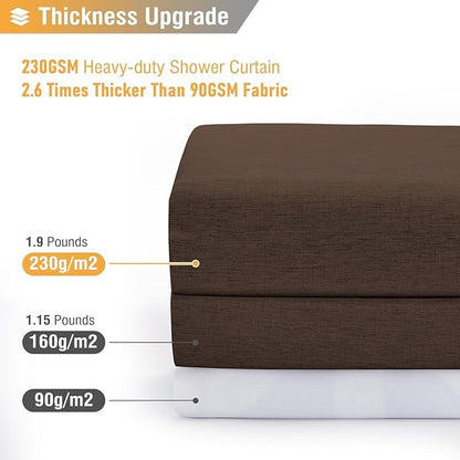 BTTN Brown Shower Curtain - Linen Textured Heavy Duty Waterproof Cloth Shower Curtain Set with 12 Plastic Hooks, Hotel Spa Luxury Simple Decorative Thick Fabric Shower Curtains for Bathroom - 72x72
