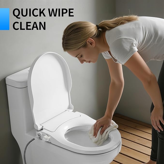 D-shaped Non-Electric Bidet Toilet Seat for Elongated Toilets | Non-Electric Swash Ecoseat Elongated Comfort Fit Toilet Seat，Dual Nozzle System