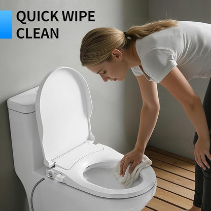 D-shaped Non-Electric Bidet Toilet Seat for Elongated Toilets | Non-Electric Swash Ecoseat Elongated Comfort Fit Toilet Seat，Dual Nozzle System