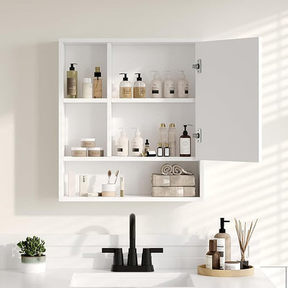 ChooChoo Bathroom Wall Mirror Cabinet, Medicine Cabinet with Single Door and Adjustable Shelf, Over The Toilet Space Saver Storage Cabinet, White