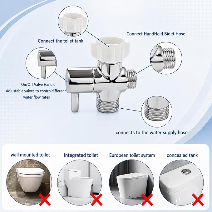 Bidet T Adapter with Shut off Valve,Solid Brass T Valve for Bidet Toilet 7/8” X 7/8” X 1/2”or 3/8”,Tee Connector Bidet Attachment for Toilet