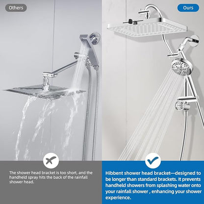 Hibbent 5-spray Dual Filtered White Rain Shower Head, 10 Spray Handheld | Shower Heads with Handheld 10-Spray Combo, All Metal Easy Reach 4-way Diverter Extension Arm, 71'' Hose & Holder, Chrome