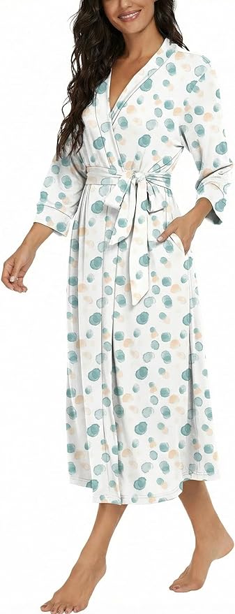 VINTATRE Women Kimono Robes Long Knit Bathrobe Lightweight Soft Knit Sleepwear V-neck Casual Ladies Loungewear