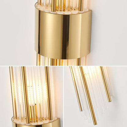 Modern Gold Crystal Wall Sconce, Gold Wall Light Vertical Rod Design，Vintage Looking Gold Metal Wall Sconce, for Living Room, Bedroom, Bathroom, Vanity, Staircase, Hallway