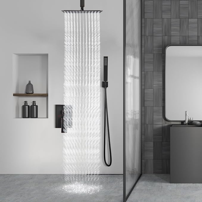 Aolemi Ceiling Shower Faucet with Handheld 16 Inch Head Oil Rubbed Bronze | Shower Valve and Trim Kit,SUS304 Rain Head and Handle Set System,All Metal,Bathroom, Handheld Spray
