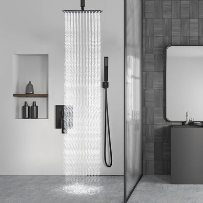 Aolemi Ceiling Mount Shower System Rain Shower Head with Handheld Spray High Pressure Shower Faucet Set Rough-in Valve Shower Trim Kit Included Bathroom Oil Rubbed Bronze 16 Inch Ceiling Shower Head
