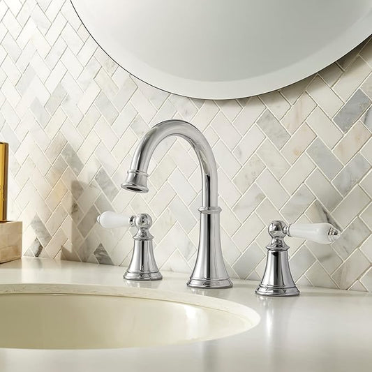 Pfister Courant Bathroom Sink Faucet, 8-Inch Widespread, 2-Handle, 3-Hole, NSF Certified, Polished Chrome Finish, LF049COPC