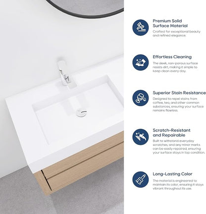SJ STAR&JANE 59" x 19" Solid Surface Bathroom Double Vessel Sink, Wall Mounted Sink, Stone Resin Countertop With Double Bowl in Matte White Rectangle Double Floating Vanity Sink Durable Modern Design