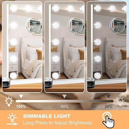 Moonee Vanity Mirror with Lights, Hollywood Lighted Makeup Mirror with 21 Dimmable Bulbs and 10X Magnification, 3 Colors Modes, Aluminum Metal Frame, Light Up Mirror for Tabletop/Wall（40" x 30"）