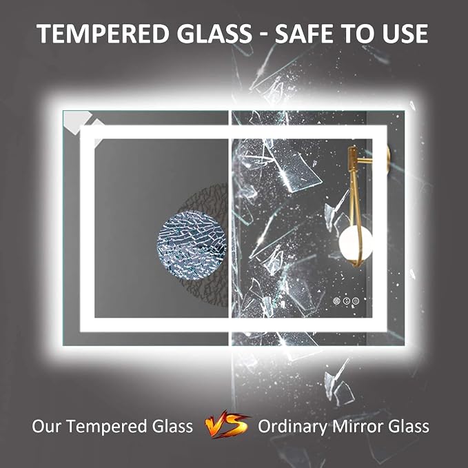 LED Bathroom Mirror 48"X36" with Front Light and Backlit | Stepless Dimmable, Anti-Fog, Shatter-Proof, HD Reflection, Memory, 3 Colors Lighting, UL Listed (Horizontal/Vertical).