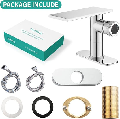 becola Modern Chrome Bathroom Faucet， Waterfall Faucet for Bathroom Sink， Single Hole Bathroom Sink Faucet Cold and Hot Basin Mixer Tap， Single Handle Bathroom Faucet with Adjust Knobs and Deck Plate