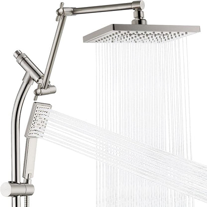 BRIGHT SHOWERS Rain Shower Heads System, Rainfall Shower Head with Handheld Spray Combo Includes Solid Brass Slide Bar, Height Adjustable Holder, Shower Extension Arm and 60" Long Hose, Brushed Nickel