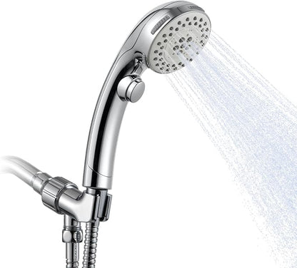 OFFO 5 Mode Handheld Shower Head with On Off Switch for Water Saving, High Flow Powerful Boosting Showerheads with 60" Stainless Steel Hose & Holder, Chrome