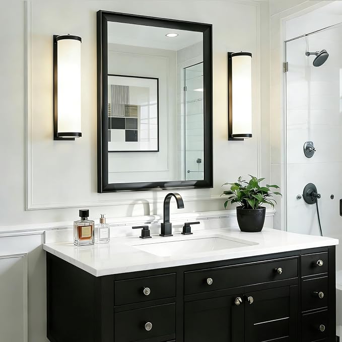 24x36 Inch Black Bathroom Mirrors for Over Sink | Rectangle Vanity Wall Mirror for Bedroom, Entryway, Living Room Decor, Aluminum Framed, Curved Wide Edge, Anti-Rust