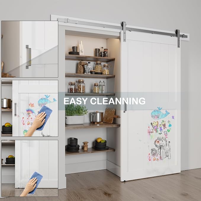 40''x84'' Sliding Barn Door with 7 Ft Brushed Nickel Hardware Kit | Pre-Drilled Holes Easy Assembly - Include Installation Manual, Water-Proof PVC Surface, H-Frame, White