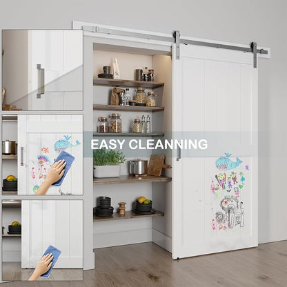 40''x84'' Sliding Barn Door with 7 Ft Brushed Nickel Hardware Kit | Pre-Drilled Holes Easy Assembly - Include Installation Manual, Water-Proof PVC Surface, H-Frame, White