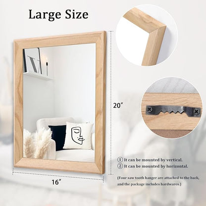 AAZZKANG Rustic Mirrors for Wall Rectangle Wood Frame Mirror Decorative for Farmhouse Bedroom Bathroom Living Room Large 20"x16"