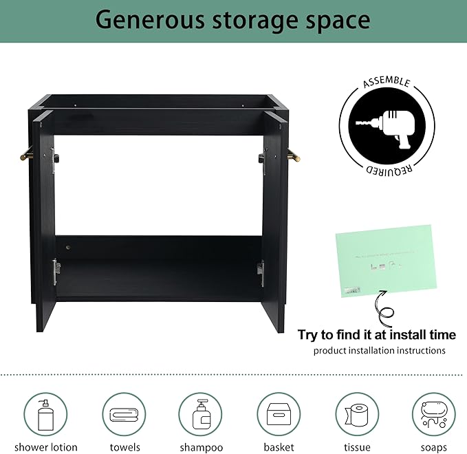 24" Floating Bathroom Vanity,24 Inch Bathroom Vanity Without Sink,Modern Vanity Cabinet,Black Wall Mounted Cabinet(Sink Basin Not Included)