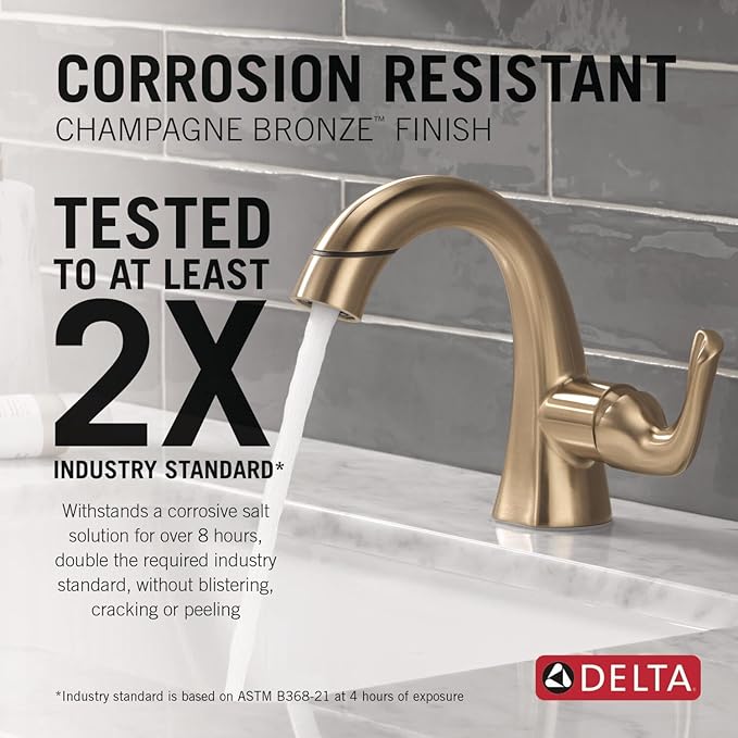 Delta Arvo 1 Hole Brushed Gold Bathroom Faucet with Sprayer, Single Hole Bathroom Sink Faucet with Pull Out Sprayer for Vanity, Push-Pop Drain, Champagne Bronze 15840LF-CZPD