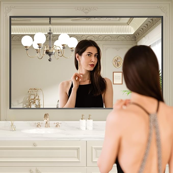 LOAAO Black Bathroom Mirror 72"X36" | Tempered Glass, Hangs Vertically or Horizontally, Easy to Install, Wall Mounted, Modern Design