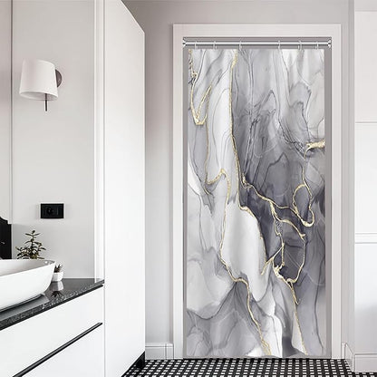 Stall Shower Curtain, Grey Marble Small Shower Curtain Modern Waterproof Narrow Shower Curtain Set with Hooks, 36x72 Inch